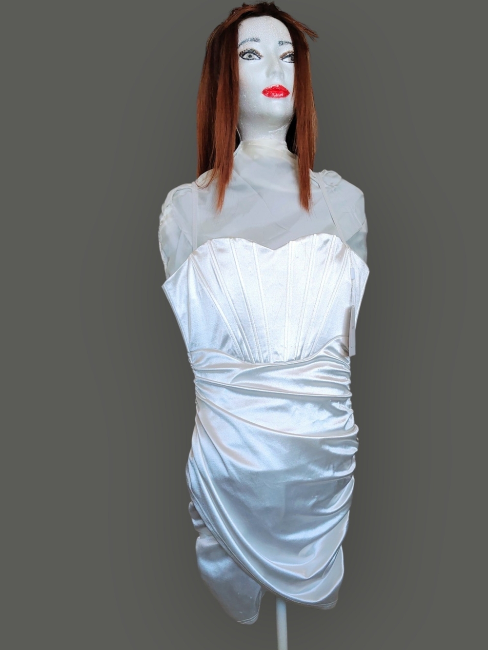 LINJOU Satin Ivory Corset Halter Dress Sweetheart Neckline Women's Medium - Picture 3 of 9
